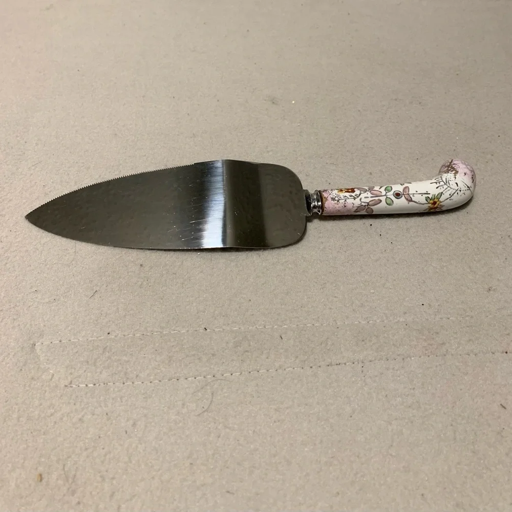 Sheffield England Pie Server Knife Porcelain Handle Vintage Stainless